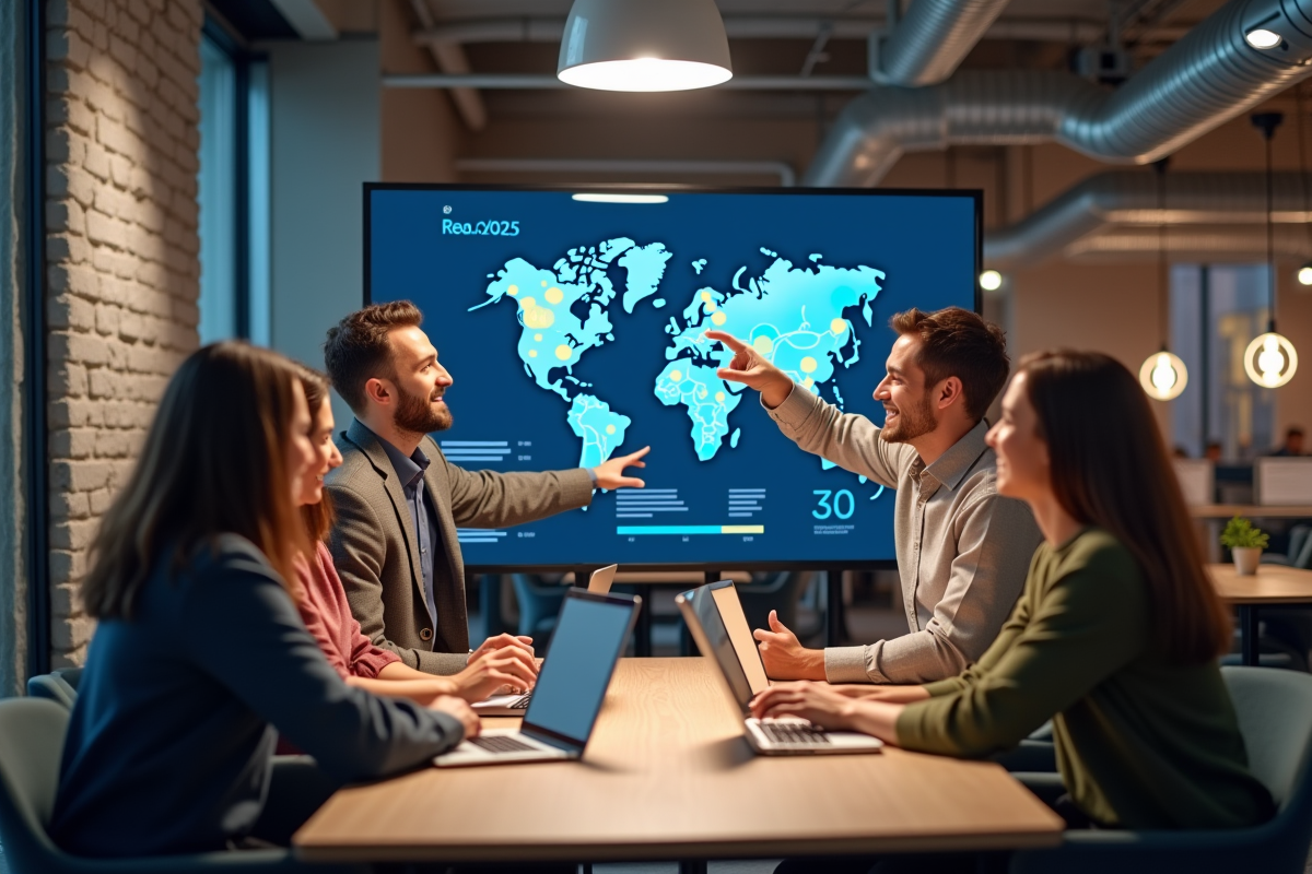 Groupe diversifié discutant des tendances React 2025