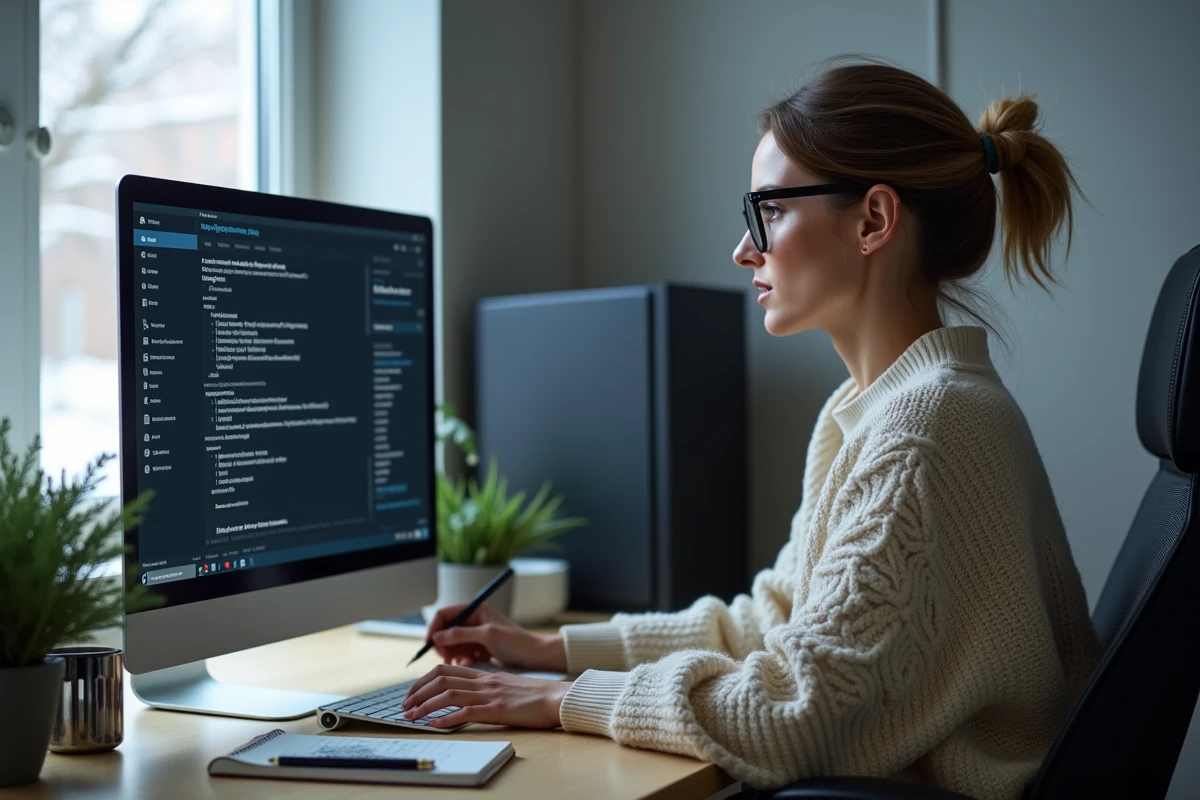 Femme examine les réglages BIOS sur son ordinateur