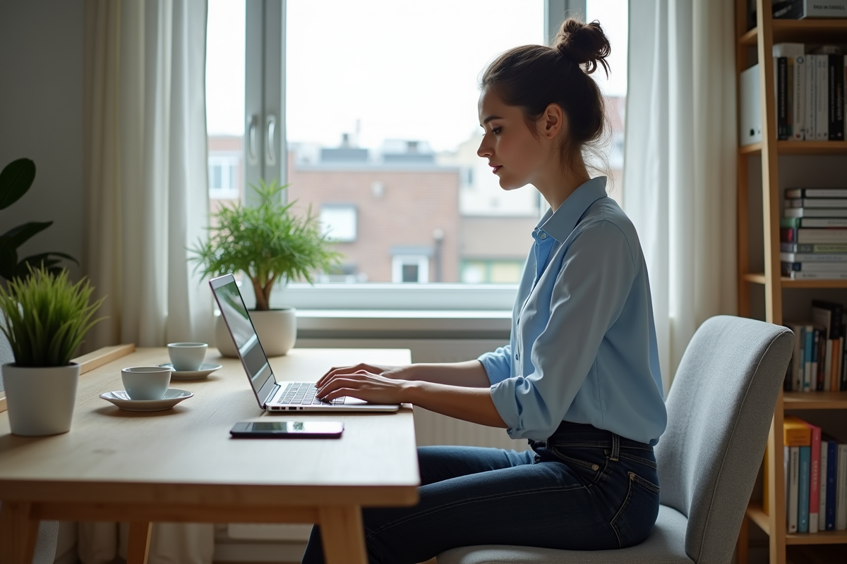 Jeune femme travaillant sur son ordinateur dans un bureau moderne