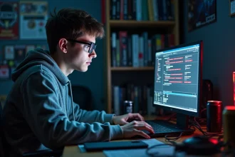 Jeune homme frustré devant un serveur Minecraft gratuit avec des erreurs de connexion sur son écran