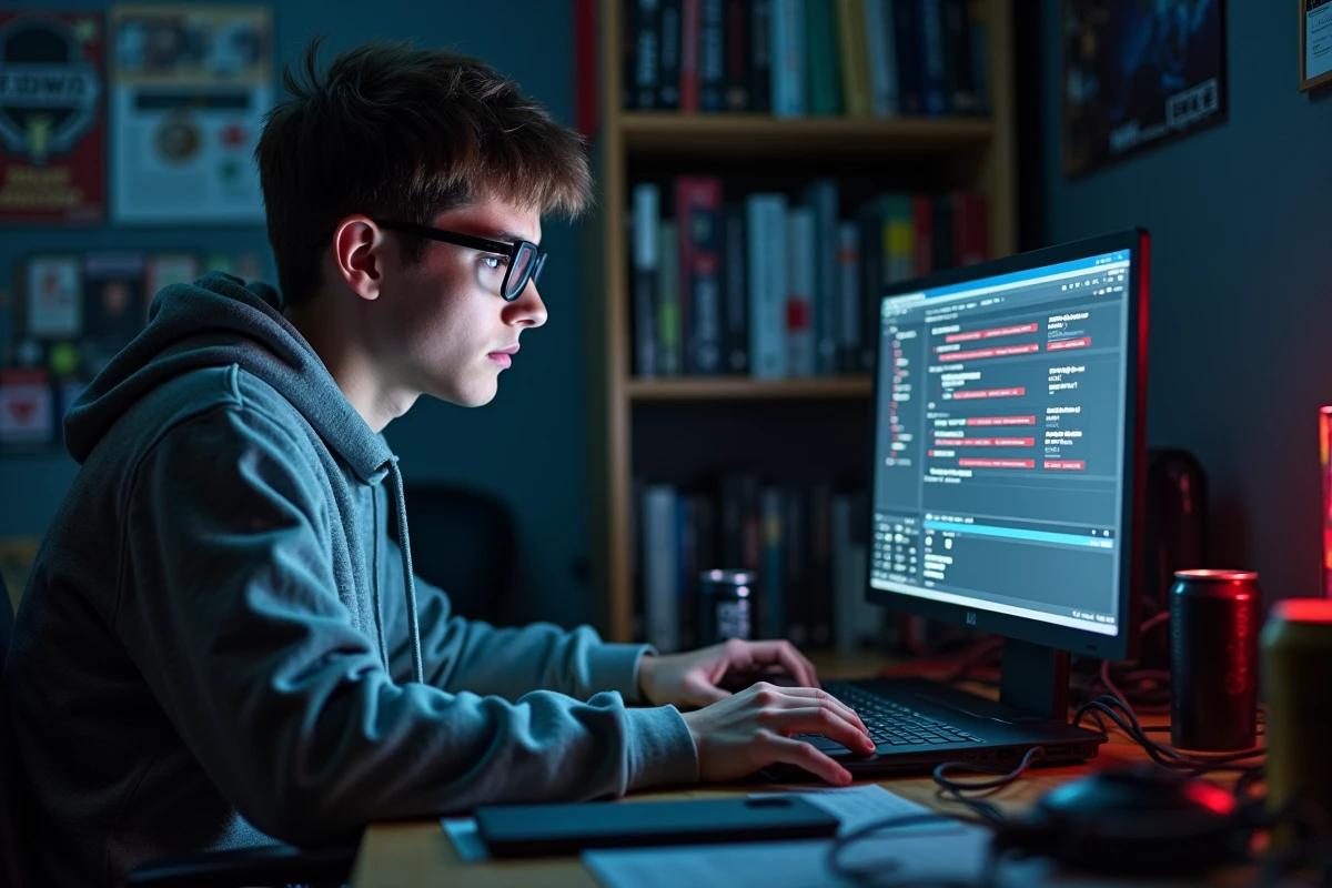 Jeune homme frustré devant un serveur Minecraft gratuit avec des erreurs de connexion sur son écran