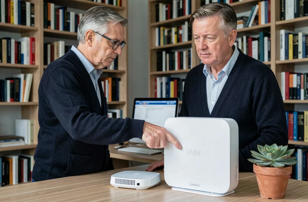 Homme appuyant sur le bouton de réinitialisation de sa Livebox pour corriger le code erreur L11-13 Orange