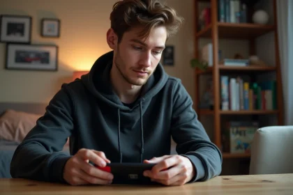 Jeune homme connectant une microSD à une console Nintendo Switch