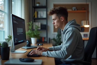 Jeune homme frustré devant son ordinateur portable