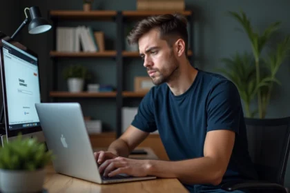 Jeune homme frustré devant un ordinateur à la maison