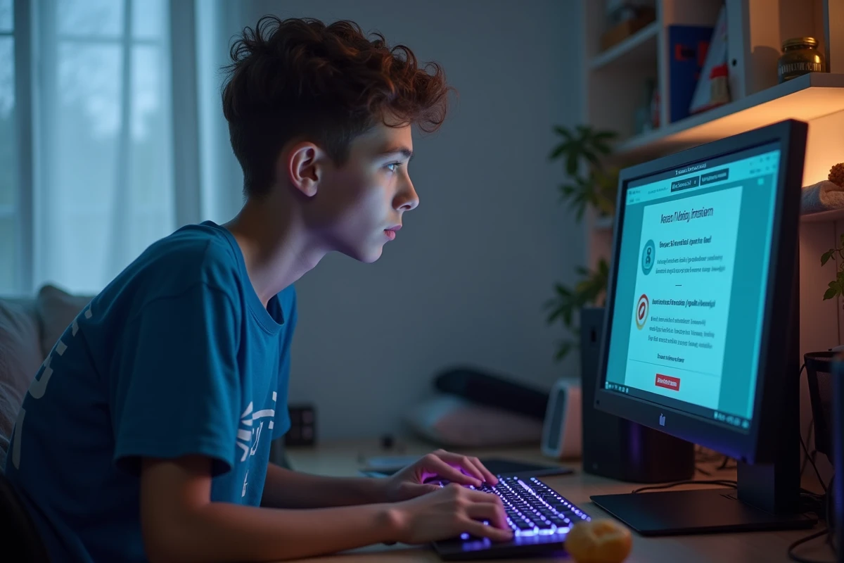 Adolescent consultant les limitations d'un hébergement Minecraft gratuit sur son ordinateur