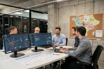 Équipe d'infogérance professionnelle travaillant dans un bureau moderne en région Centre-Val de Loire