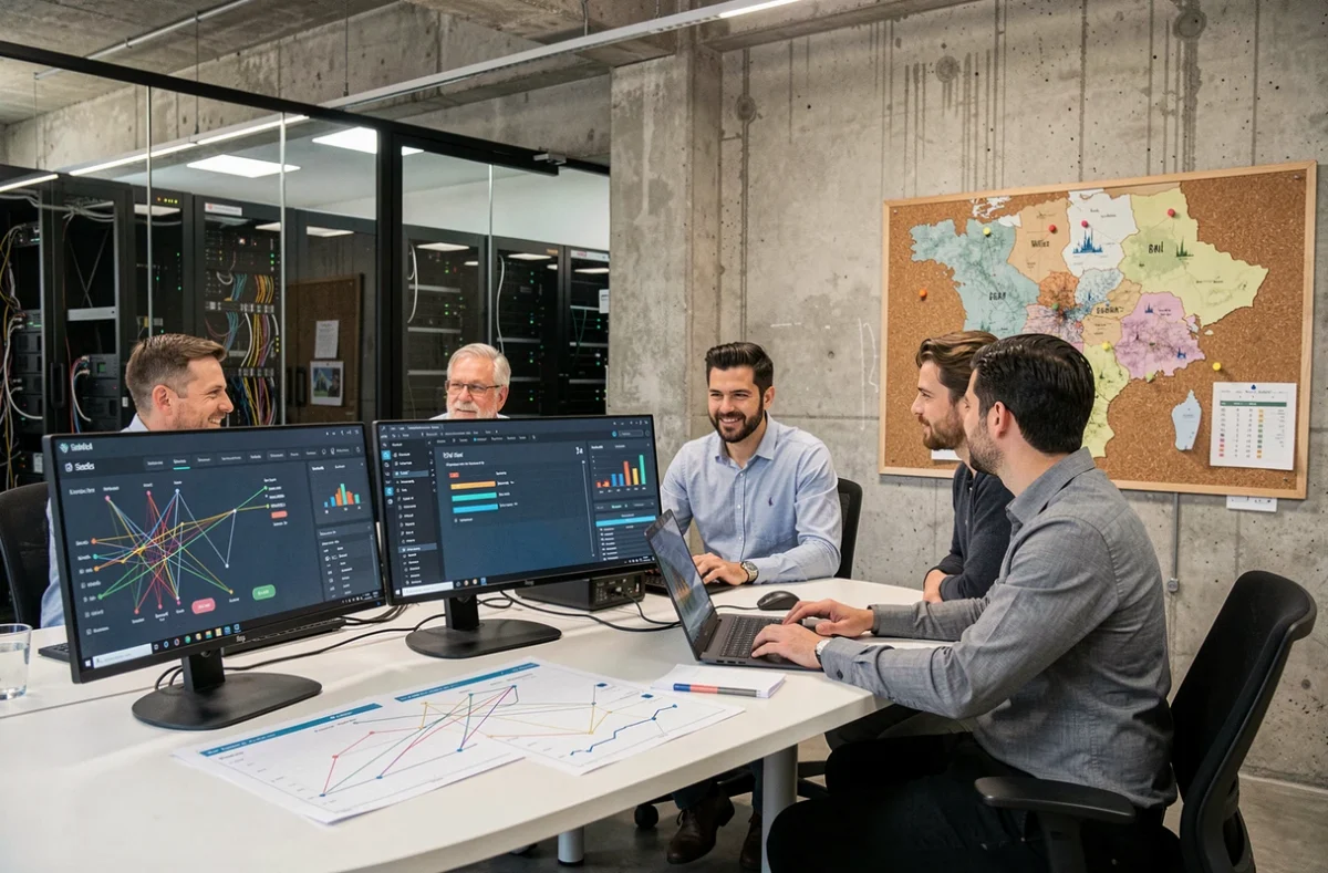 Équipe d'infogérance professionnelle travaillant dans un bureau moderne en région Centre-Val de Loire