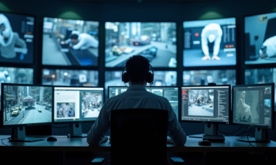 Salle de surveillance avec écrans et opérateur concentré