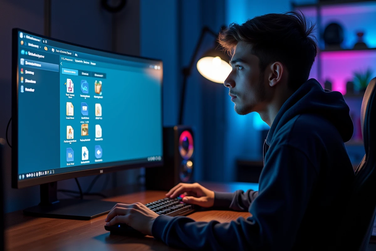 Jeune homme supprimant le cache FiveM dans l'explorateur de fichiers Windows sur un PC gaming